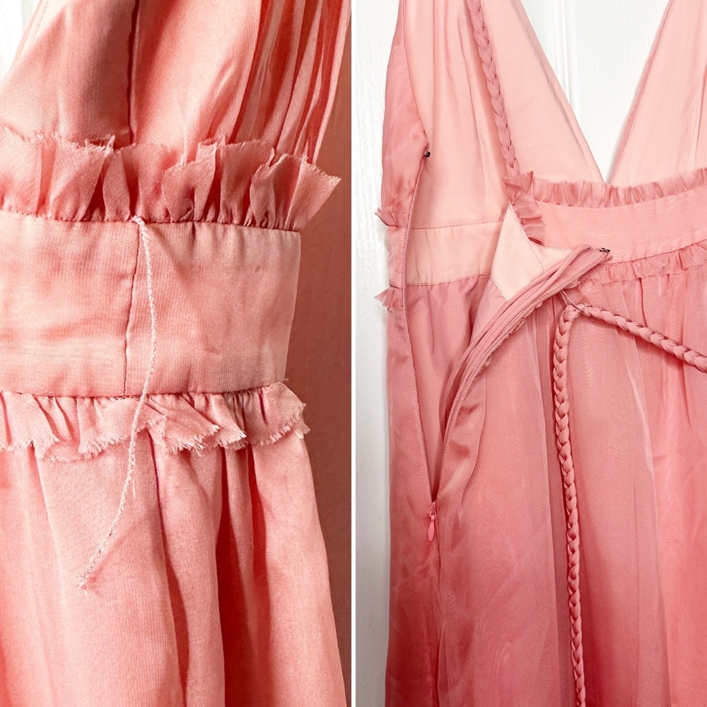 NWT ALICE + OLIVIA Carisa braid-trimmed chiffon gown in Rose Size 6 - Picture 8 of 10